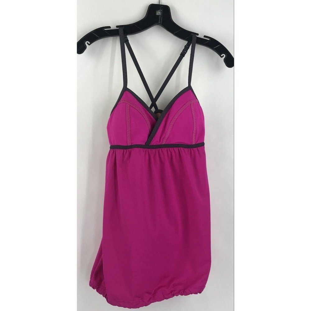 Lululemon Tank Womens Size 2 Athletic Hot‎ Pink Gray Built In Bra With Pads